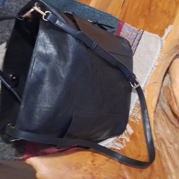 Large Black Vegan Anthropologie Bucket Convertible Tote Bag and Classic Purse - Picture 3 of 7